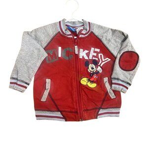 Disney Mickey Mouse Red & Gray Zip-Up Jacket W/ Pockets & Elbow Patches Size 3T